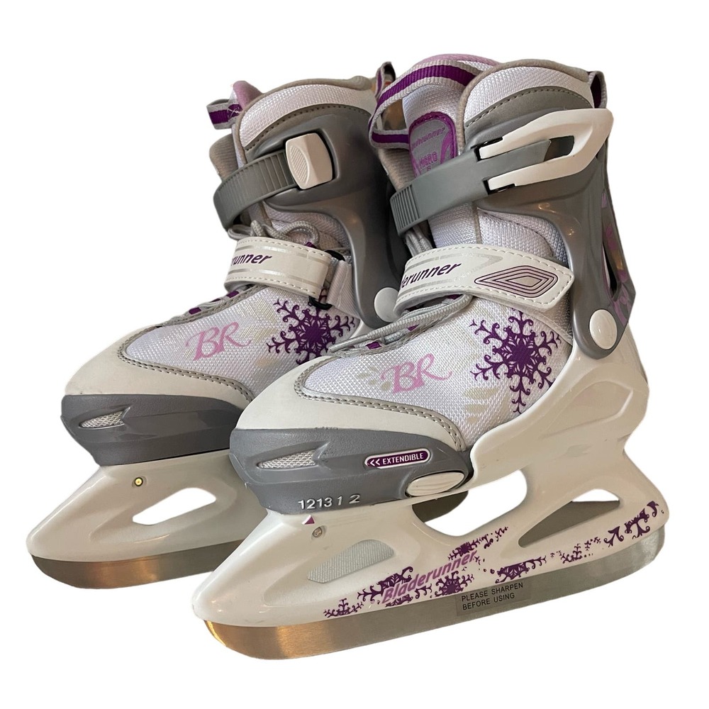 BR Adjustable Youth Ice Skates in White and Purple